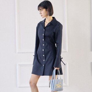 타브 Sleeve Ribbon Line Dress-Navy TAV