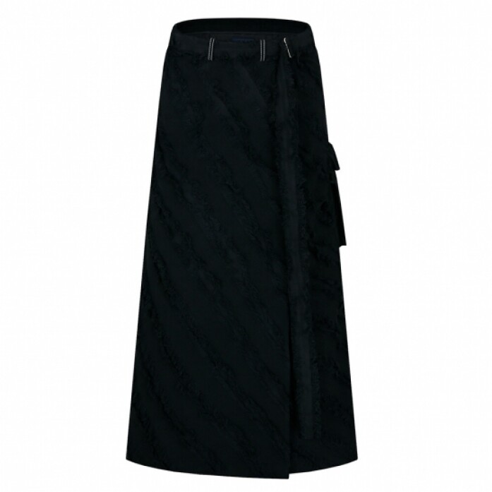 유아네이비 Diagonal Tassel Skirt - Black URNAVY